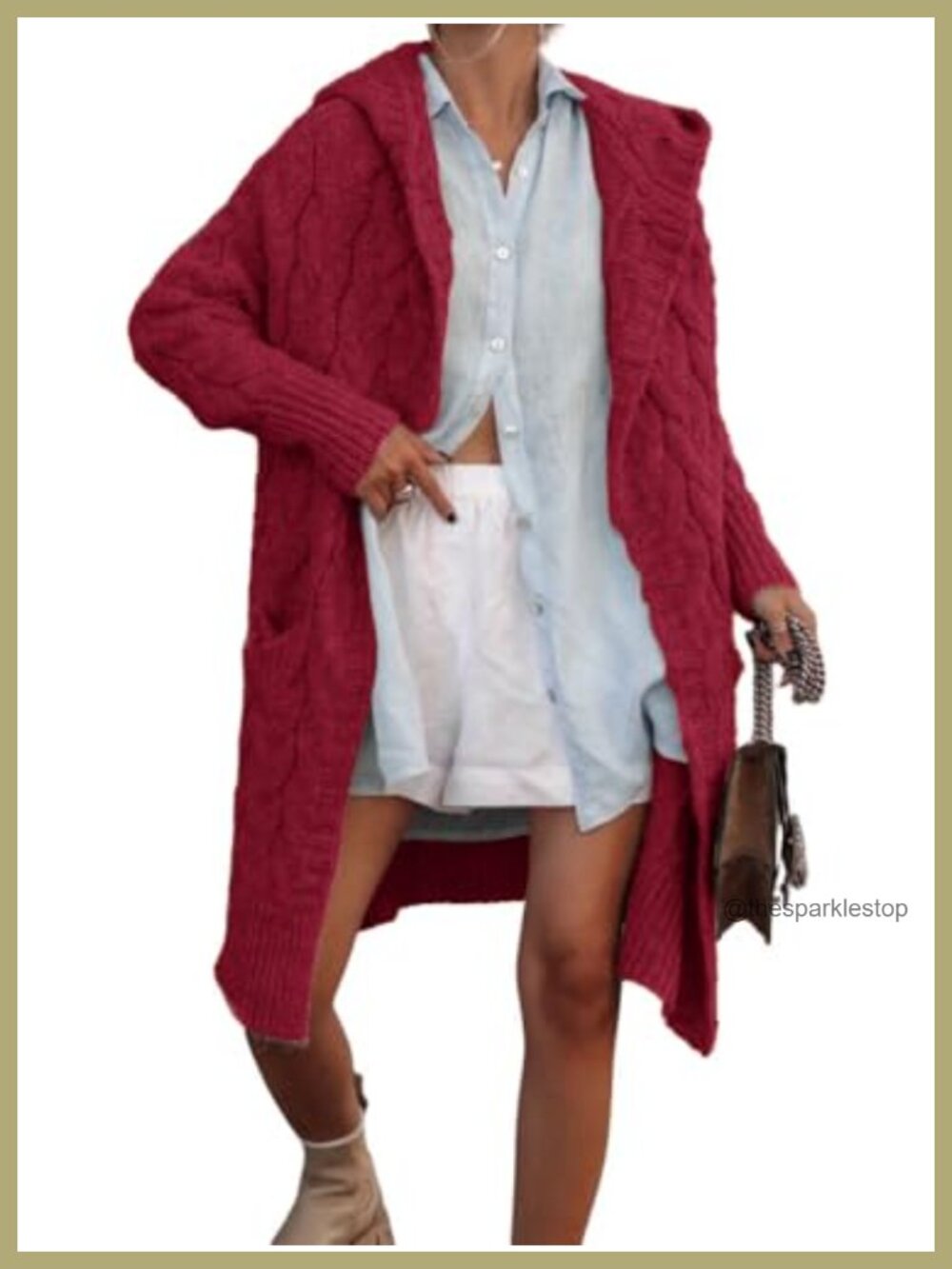 Cable Knit Hooded Long Cardigan Sweater Trench Coat with Pockets